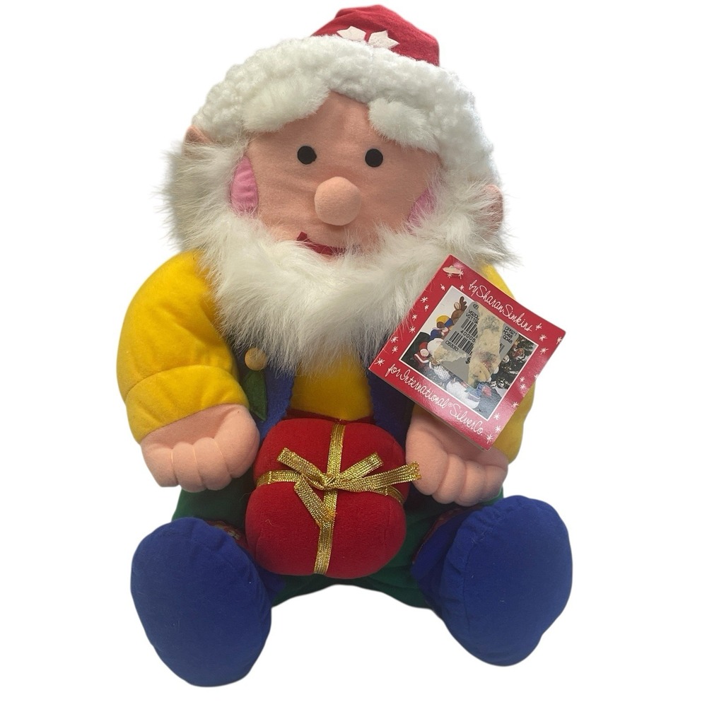 International Silver Co Santa Plush‎ Figure w/ Gift Tag 1990s VTG